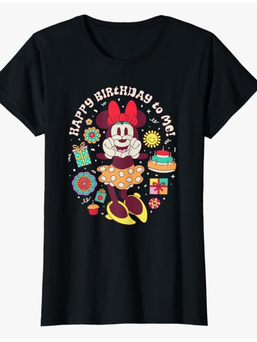 Happy Birthday Minnie Graphic Tee - Black